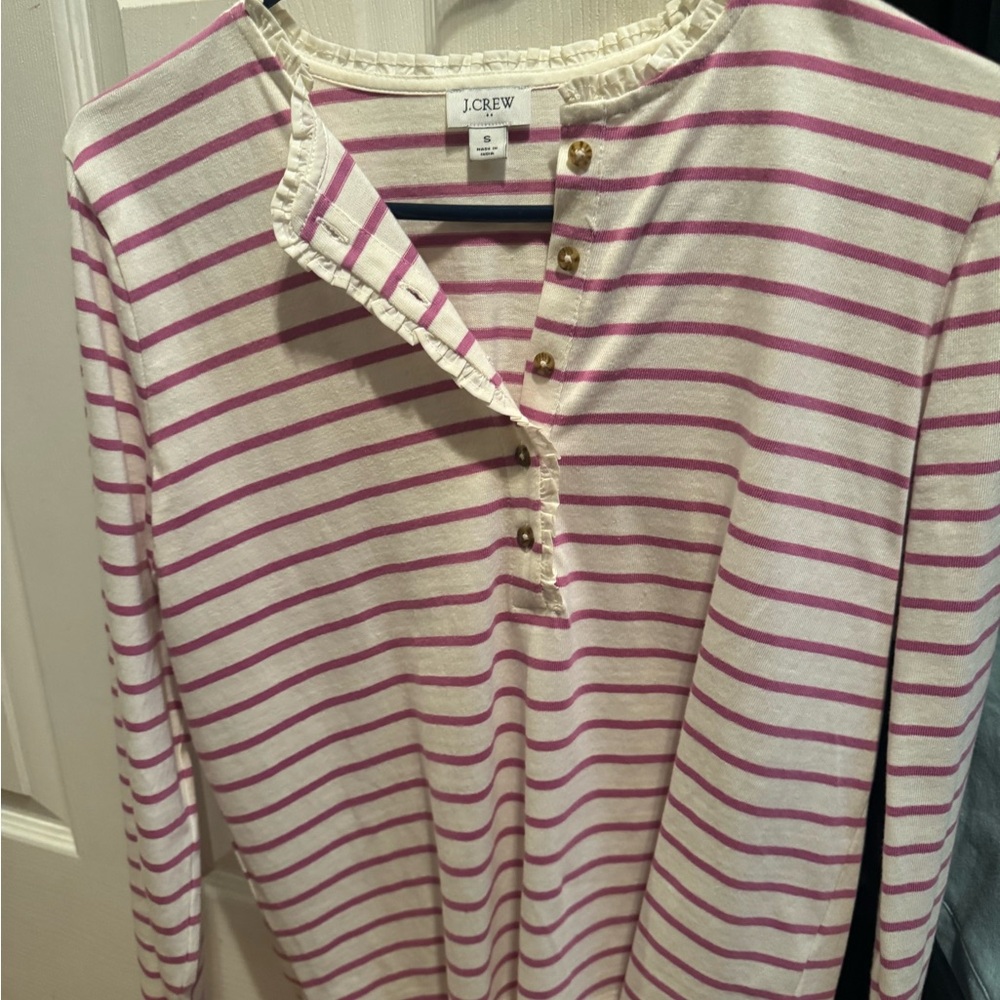 J. Crew Pink and Cream Striped Henley